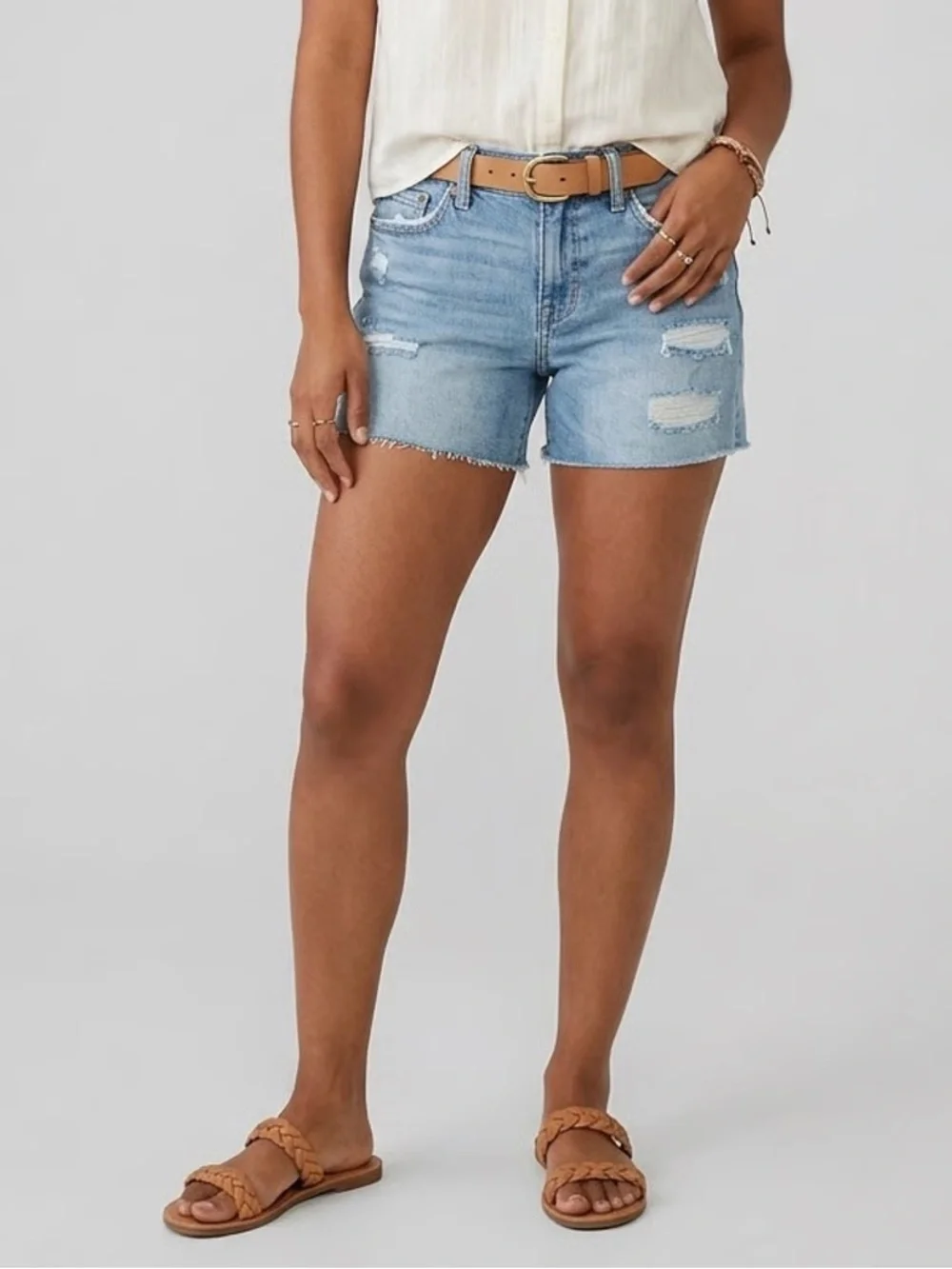 AMERICAN EAGLE | Denim Lace Trim Denim Shorts Sz 4